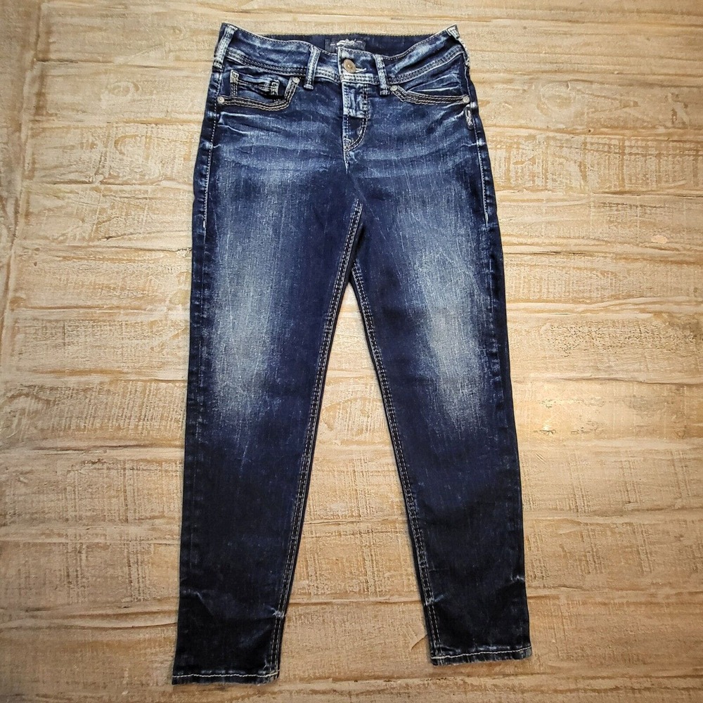 SILVER JEANS Suki Skinny Crop Blue Denim Jeans Women's Size W 28 L 25